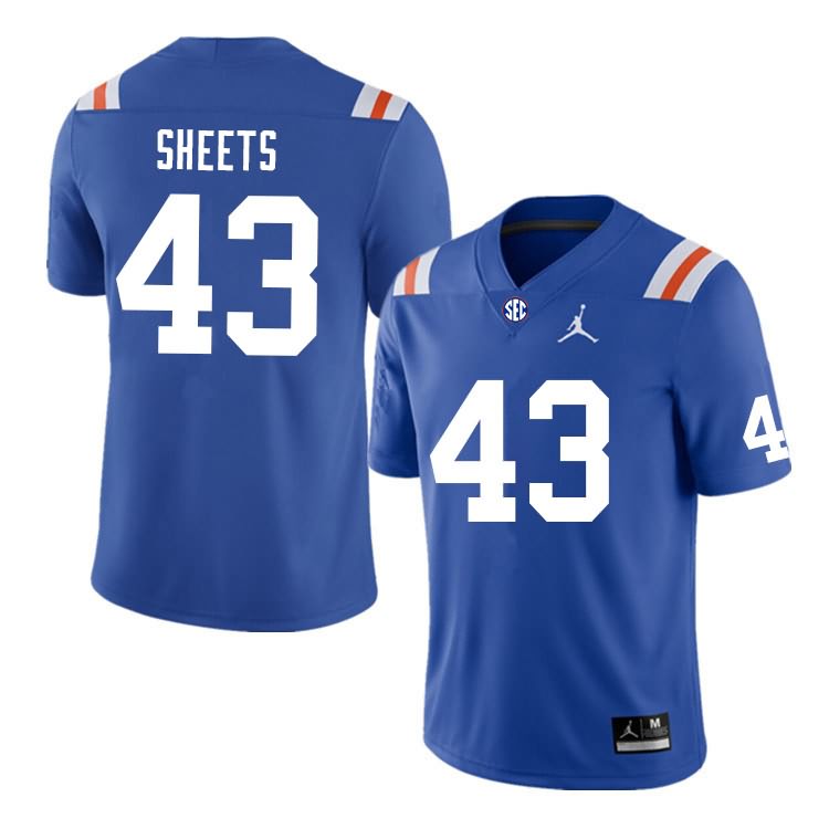 Men's NCAA Florida Gators Jake Sheets #43 Stitched Authentic Nike Blue Throwback College Football Jersey QPV5165II